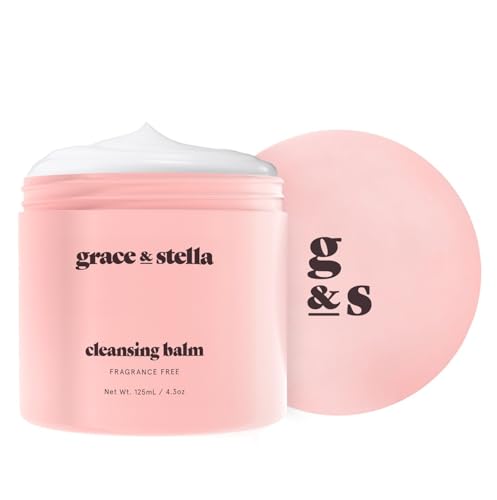 grace & stella Cleansing Balm (4.3 oz/125 ml) Makeup Cleansing Balm - Makeup Remover Balm for All Skin Types to Gently Meltaway Mascara, Eyeliner and Makeup - Fragrance Free, Vegan