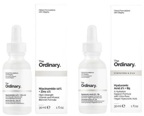 The Ordinary Facial Treatment: Hyaluronic Acid with 2% + B5 (30ml) and The Ordinary Niacinamide 10% + Zinc 1% (30ml) Bundle Face Care Set