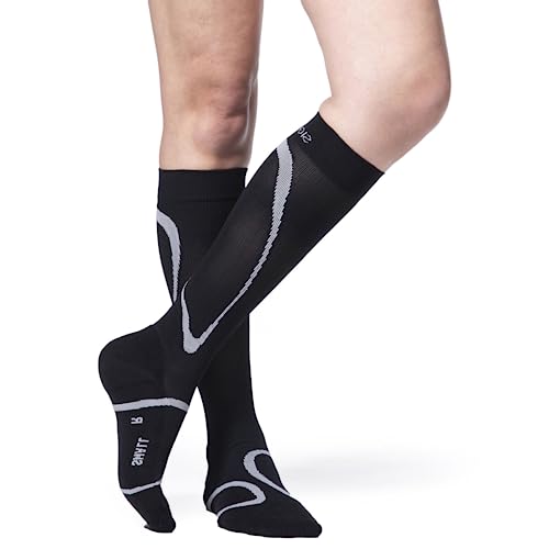 Sigvaris Men’s & Women’s Motion High Tech Closed Toe Calf High Medical Compression Unisex Socks 20-30mmHg - Black - Large Long