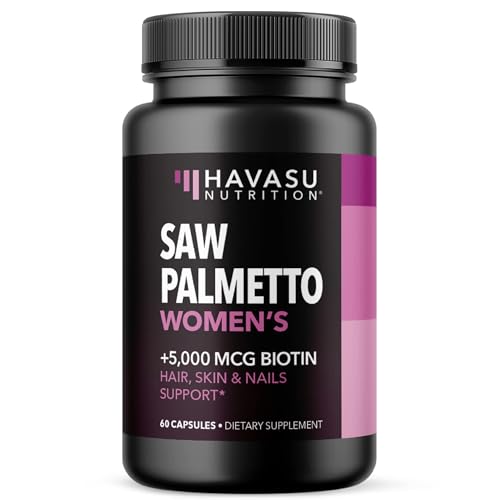 Saw Palmetto for Women + 5000 mcg Biotin Supplement - DHT Blocker Hair Health Vitamins - Supports Stronger Appearance of Hair for Women Post-Partum - Month Supply Vegan Women's Saw Palmetto