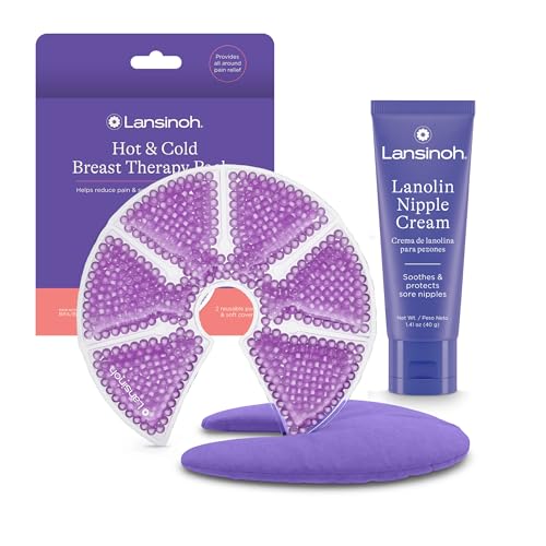 Lansinoh Lanolin Nipple Cream, 1.41 Ounces, and Breast Therapy Packs with Soft Covers, 2 Pack, Breastfeeding Essentials for Moms