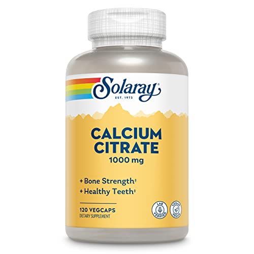 Solaray Calcium Citrate 1000mg - Chelated Calcium Supplement - Supports Bone Strength and Healthy Teeth - Easy to Digest - 60-Day Guarantee, Vegan - 30 Servings, 120 VegCaps