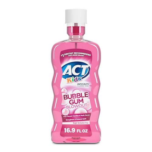 ACT Kids Anticavity Fluoride Rinse For Bad Breath Treatment, Bubble Gum Blowout, 16.9 fl. oz.