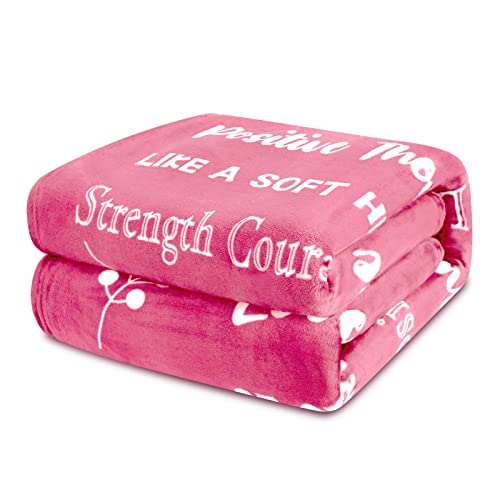 MACEVIA Breast Cancer Gifts for Women Fleece Healing Thoughts Blanket Super Soft & Warm Get Well Breast Cancer Blanket Sympathy Gift with Inspirational Positive Energy (50