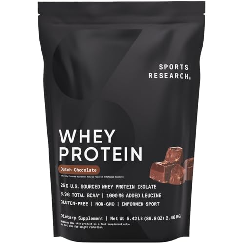 Sports Research Whey Protein - Sports Nutrition Whey Isolate Protein Powder for Lean Muscle Building & Workout Recovery - 5 lb Bag Bulk Protein Powder 25g per Serving - Dutch Chocolate, 60 Servings