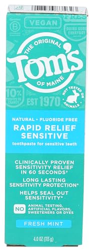 Tom's of Maine, Natural Rapid Relief Sensitive Fluoride Free Toothpaste - Fresh Mint, 4 Ounce