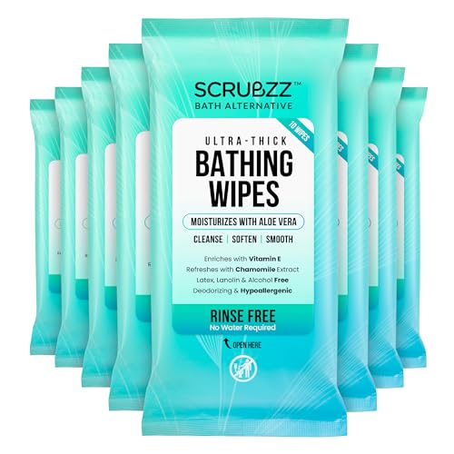 Extra Large Bath Wipes for Adults Bathing No Rinse - Disposable Body Cleansing Wipes for Men, Women & Elderly - Great for Gym, Camping, Post Surgery - Shower Wipes - 80 Count