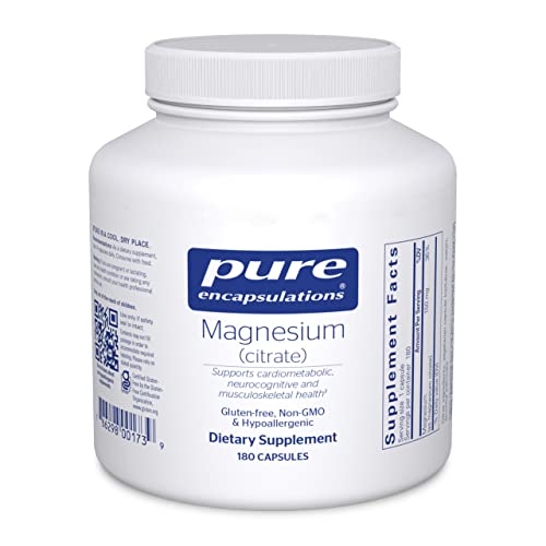 Pure Encapsulations Magnesium (Citrate) - Supplement for Sleep, Heart Health, Cognitive Health, Bone Health, Energy, Muscles, and Metabolism* - with Premium Magnesium - 180 Capsules