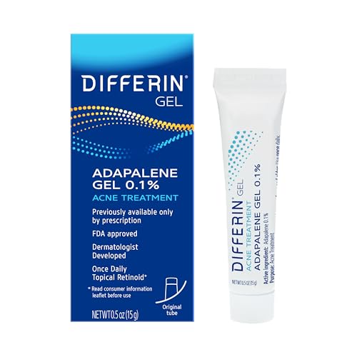 Differin Acne Treatment Gel, 30 Day Supply, Retinoid Treatment for Face with 0.1% Adapalene, Gentle Skin Care for Acne Prone Sensitive Skin, 15g Tube (Packaging May Vary)