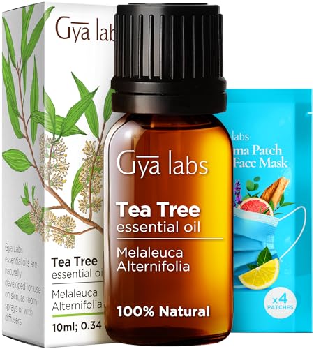 Gya Labs Australian Tea Tree Oil for Skin Hair Face & Toenails - 100% Natural Melaleuca Oil Tea Tree Essential Oil for Piercings Scalp Hair & Candle Making Scent - 100% Pure Oils (0.34 fl oz)