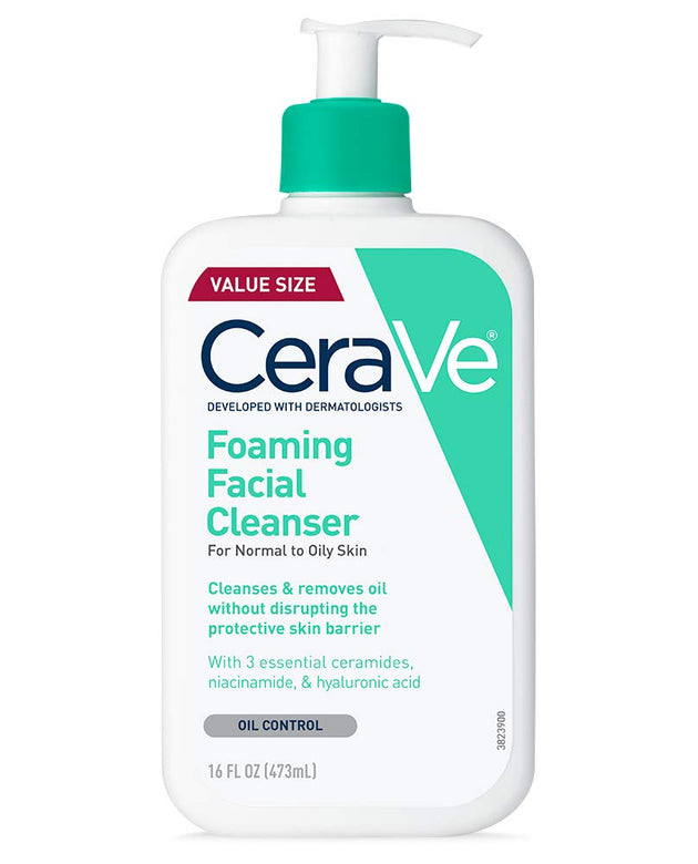 CeraVe Foaming Facial Cleanser | Daily Face Wash for Oily Skin with Hyaluronic Acid, Ceramides, and Niacinamide| Fragrance Free | 16 Fluid Ounce