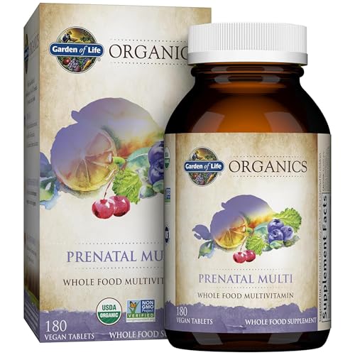 Garden of Life Organics Women’s Prenatal Multivitamin with Vitamin D3, B6, B12, C & Iron, Folate for Energy & Healthy Fetal Development – Organic, Non-GMO, Gluten-Free, Vegan, 60 Day Supply