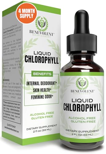 Benevolent Chlorophyll Liquid Drops, 4 Month Supply Liquid Chlorophyll Supplement for Internal Deodorizer & Radiant Skin, Potent Chlorophyll Liquid Extract with Rich Antioxidants, Minty Flavor