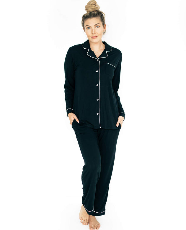 Kindred Bravely Clea Classic Long Sleeve Maternity Pajamas For Hospital | Nursing Pajama Set And Maternity Lounge Set (Black, Small)