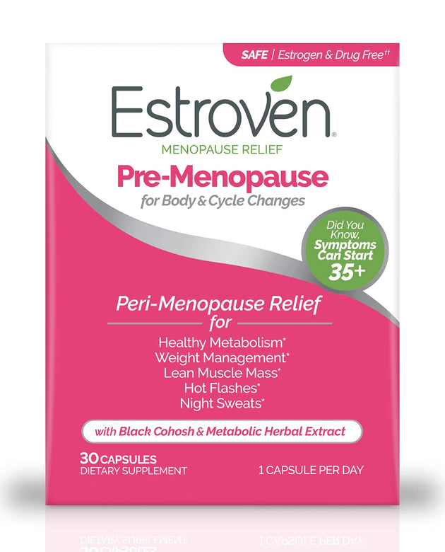 Estroven Pre-Menopause Relief, 30 Ct., Clinically Proven Ingredients, Provides Menopause Relief plus Night Sweats & Hot Flash Relief, Drug-Free or Estrogen Free