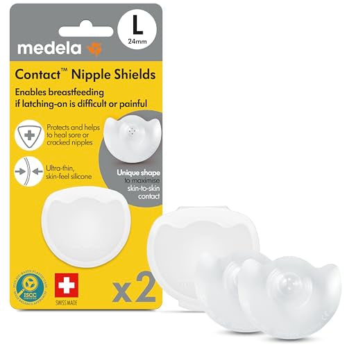 Medela Contact Nipple Shields, Large 24mm | For Latching Difficulties during Breastfeeding, Flat or Inverted Nipples