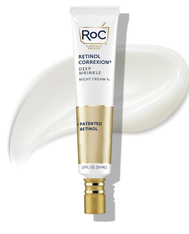 RoC Retinol Correxion Deep Wrinkle Anti-Aging Night Cream, Daily Face Moisturizer with Shea Butter, Glycolic Acid and Squalane, Skin Care Treatment, 1 Ounces (Packaging May Vary)