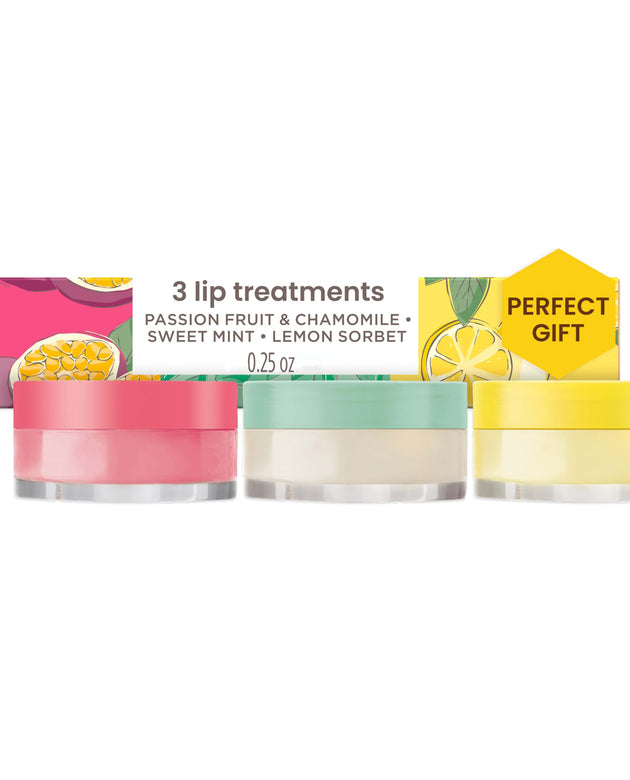 Burt's Bees Stocking Stuffers, 3 Overnight Lip Sleeping Mask Christmas Gifts Set - Exfoliating Scrub Restores, Hydrates & Smooths to Reduce Fine Lines, Passionfruit, Sweet Mint, Lemon Sorbet (3-Pack)