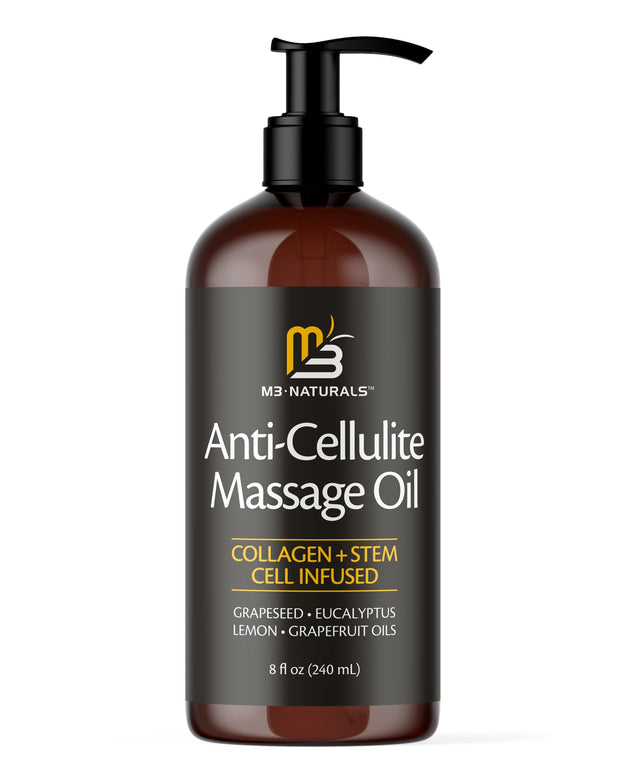 Anti Cellulite Massage Oil for Massage Therapy - Collagen and Stem Cell Skin Tightening Cellulite Cream for Women - 8 Fl Oz by M3 Naturals