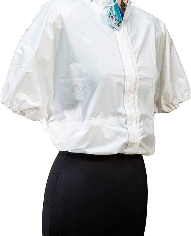 Shower Shirt, Water-Resistant Post Surgery Garment for Shower Protection (White, S/M)