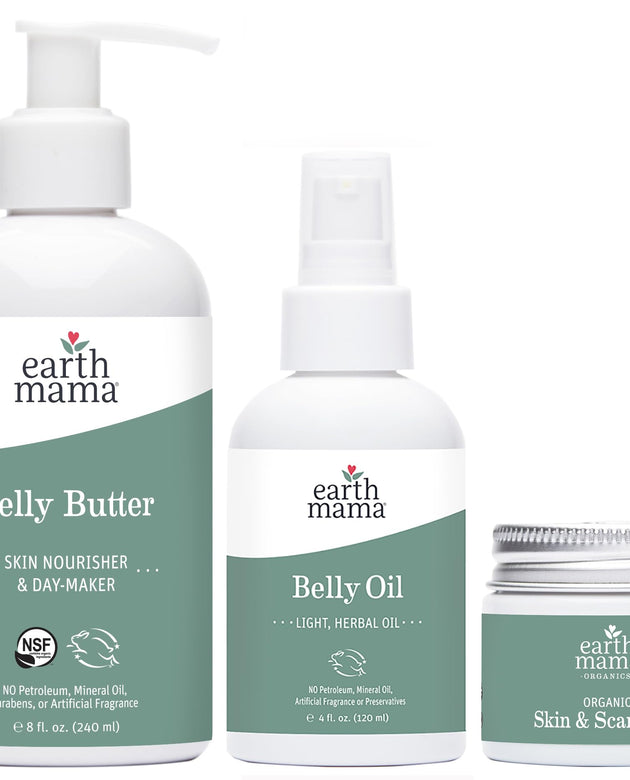 Earth Mama Belly Butter, Belly Oil, Skin & Scar Balm Kit for Dry, Stretching Skin | Moisturize + Encourage Skin's Natural Elasticity During Pregnancy | Pregnancy Stretch Mark Scar Cream