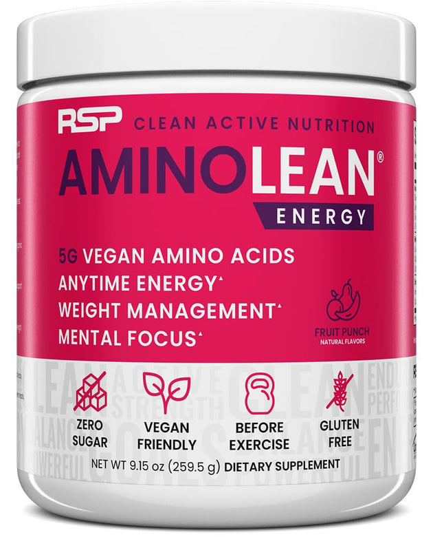 RSP NUTRITION AminoLean Pre Workout Powder, Amino Energy & Weight Management with Vegan BCAA Amino Acids, Natural Caffeine, Preworkout Boost for Men & Women, 30 Serv