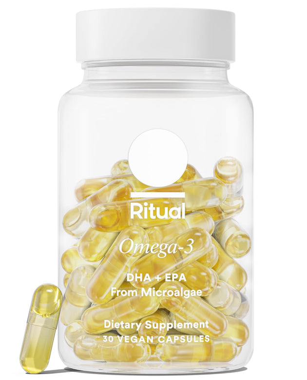 Ritual Omega 3 - Vegan - Science-Backed Dose of DHA & EPA Fatty Acids in 2:1 Ratio, Bioavailable, Brain and Heart Health Support, Minimal Burp-Back, Sustainably Sourced Microalgae, 30 Day Supply