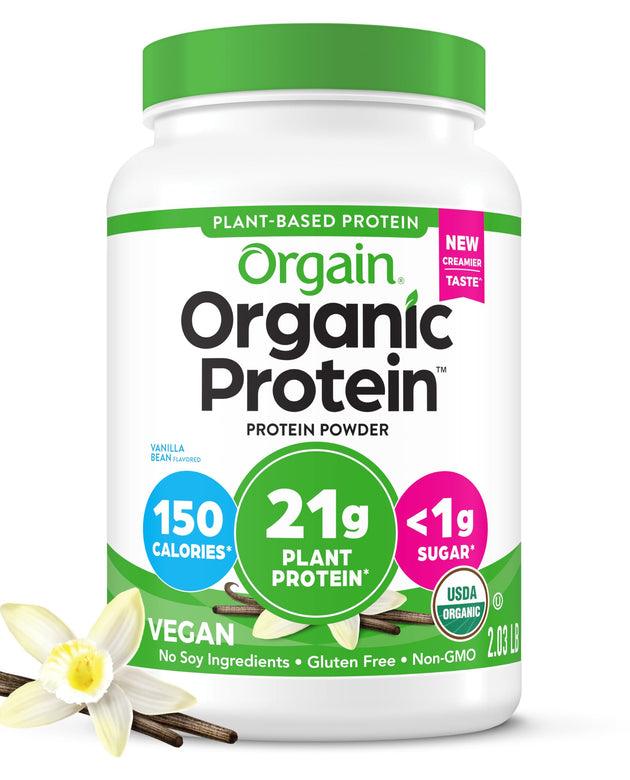 Orgain Organic Vegan Protein Powder, Vanilla Bean - 21g Plant Protein, 6g Prebiotic Fiber, No Lactose Ingredients, No Added Sugar, Non-GMO, For Shakes & Smoothies, 2.03 lb (Packaging May Vary)