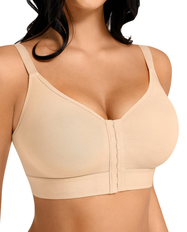 FeelinGirl Post-Surgical Minimizer Bra for Women Everyday Easy-Care Compression Mastectomy with Full Coverage Beige M