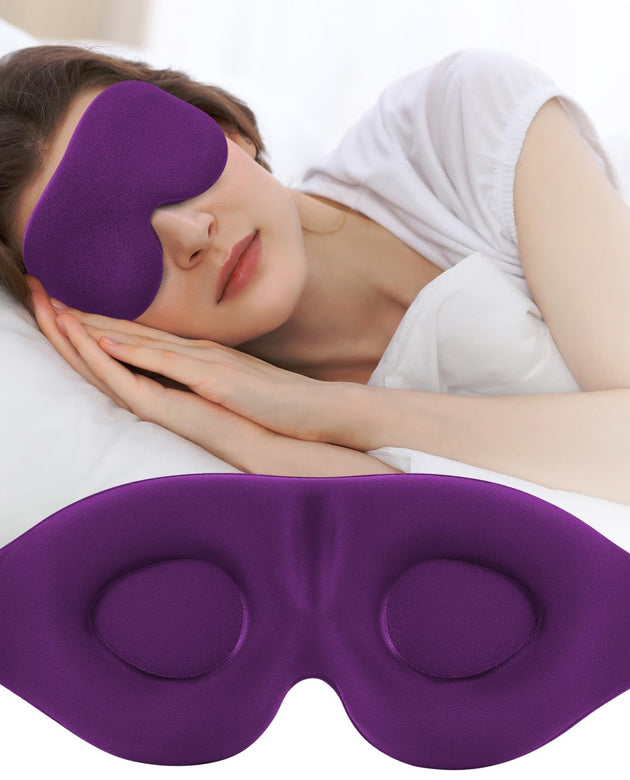 3D Sleep Mask for Side Sleeper, 100% Light Blocking Sleeping Eye Mask for Women Men, Contoured Cup Night Blindfold, Luxury Eye Cover Eye Shade with Adjustable Strap for Travel, Nap,Meditation, Purple