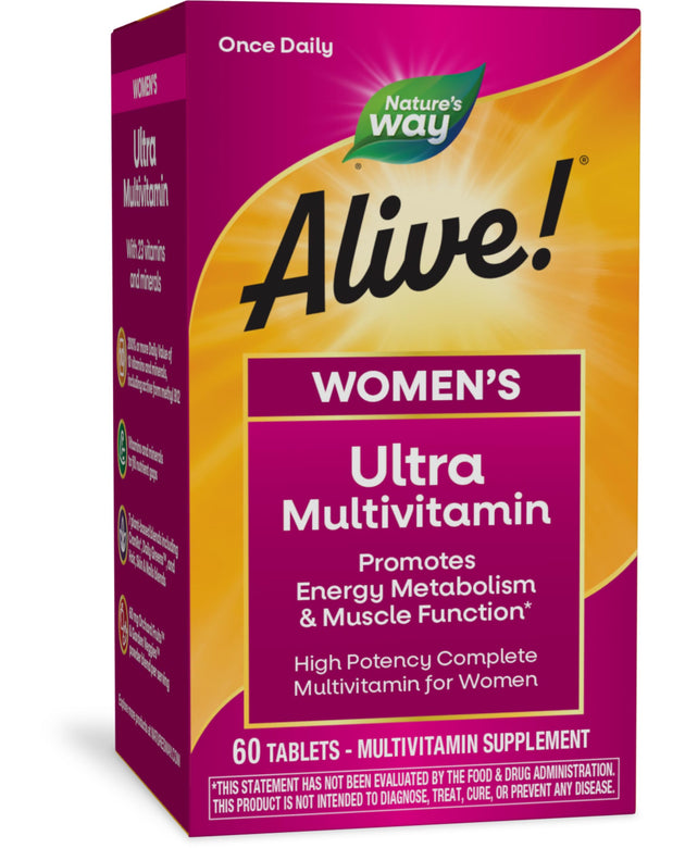 Nature's Way Alive! Women's Daily Ultra Multivitamin, High Potency Formula, Promotes Energy Metabolism and Muscle Function*, with Methylated B12, 60 Tablets (Packaging May Vary)