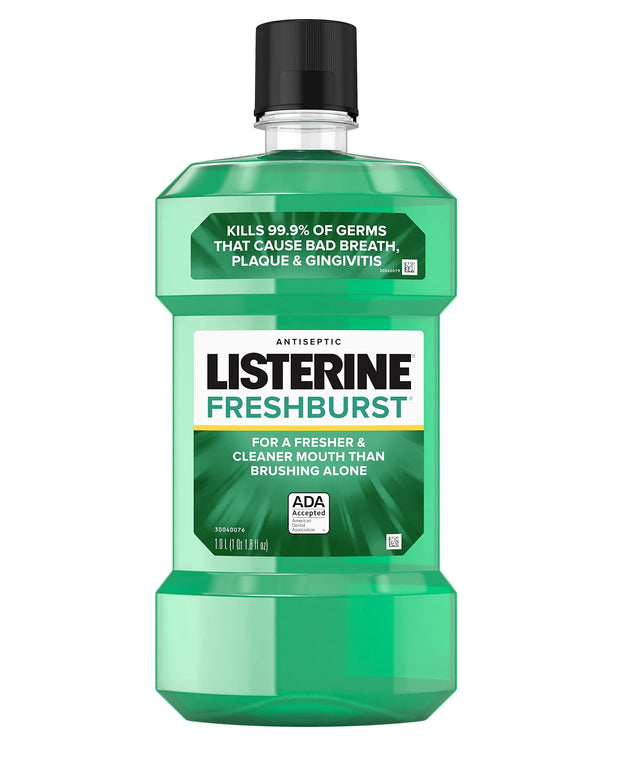 Listerine Freshburst Antiseptic Mouthwash for Bad Breath, Kills 99% of Germs That Cause Bad Breath & Fight Plaque & Gingivitis, ADA Accepted Mouthwash, Spearmint, 1 L