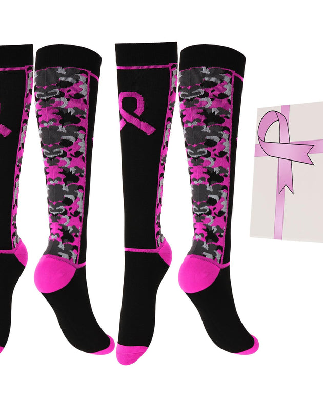 FLPYARD 2 Pairs Breast Cancer Awareness Socks,Pink Ribbon Compression Socks for Softball Soccer Football Baseball Socks