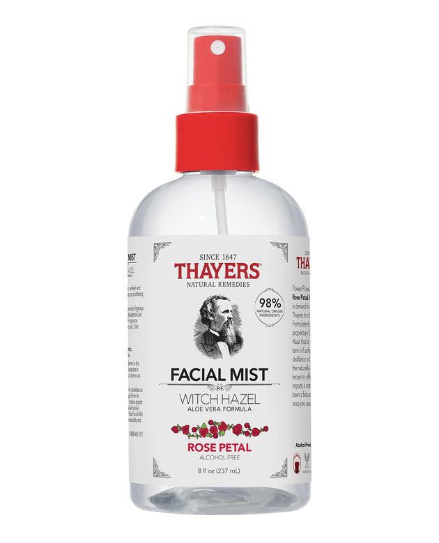 Thayers Alcohol-Free Witch Hazel Facial Mist Toner with Aloe Vera, Rose Petal, Soothing and Hydrating, For All Skin Types, 8 oz