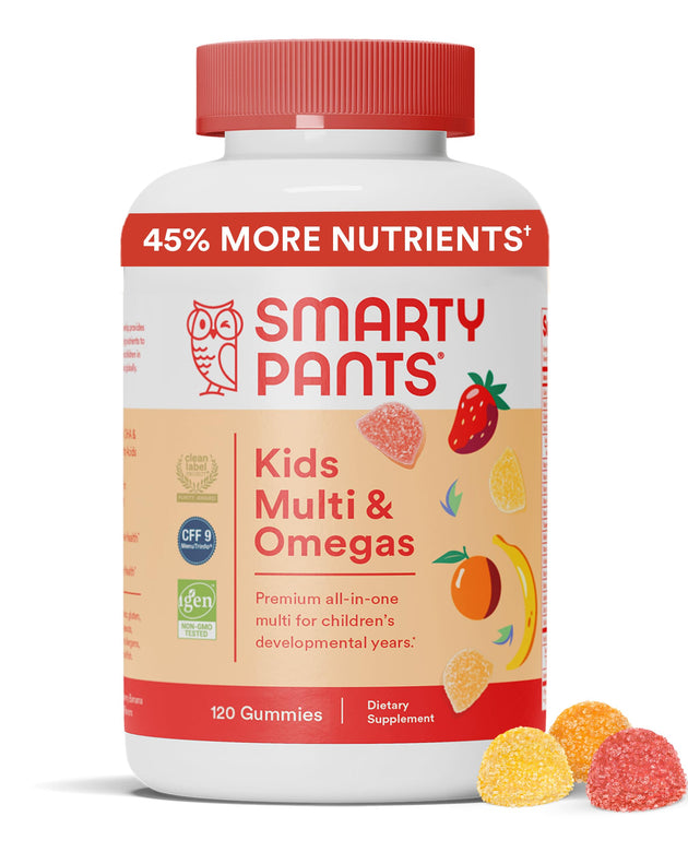 SmartyPants Kids Multivitamin Gummies: Omega 3 Fish Oil (EPA/DHA), Vitamin D3, C, Vitamin B12, B6, Vitamin A, K & Zinc for Immune Support, Gluten Free, Three Fruit Flavors, 120 Count (30 Day Supply)