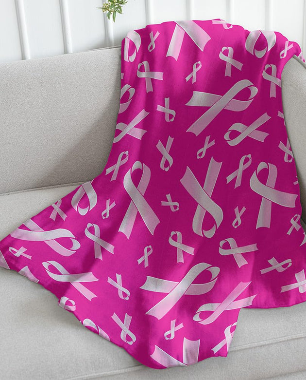 Pink Ribbon (Pink) Breast Cancer Awareness Super Plush Blanket - 50x60 Soft Throw Blanket - Perfect for Cuddle Season!