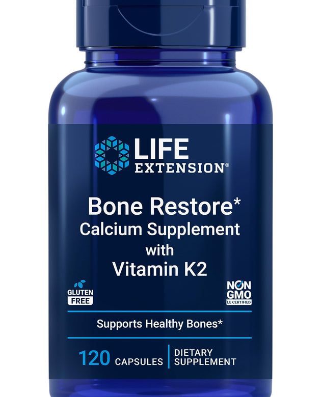 Life Extension Bone Restore + Vitamin K2 Vitamins & Minerals Maintain Bone Health & Strength - Fortifying Nutrients Calcium, D3 & Important Bone Building Minerals - Non-GMO, Gluten-Free -120 Capsules