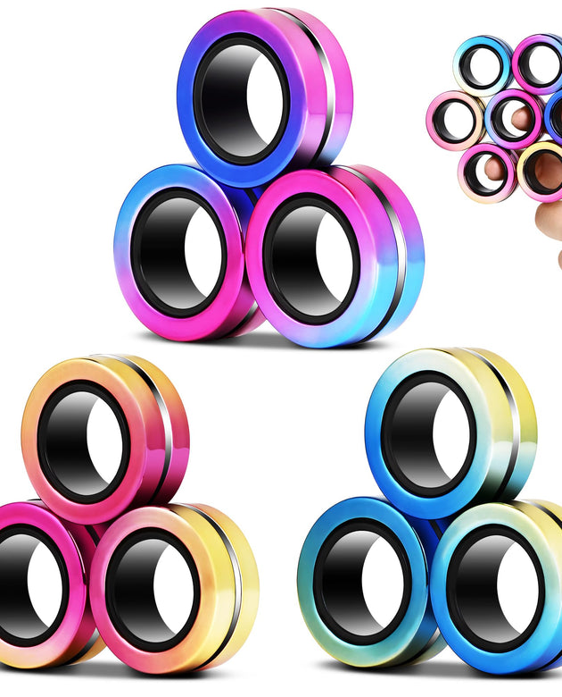 Jawhock 9 Pack Magnetic Rings Fidget Toy Set｜Magnetic Fidget Rings for ADHD Stress Relief｜ Colorful Fidget Toy Rings for Training Relieves Autism Anxiety｜Great Gifts for Kids&Teens