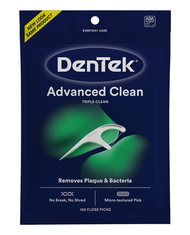 DenTek Triple Clean Advanced Clean Floss Picks, No Break & No Shred Floss, 150 Count, (Packaging May Vary)