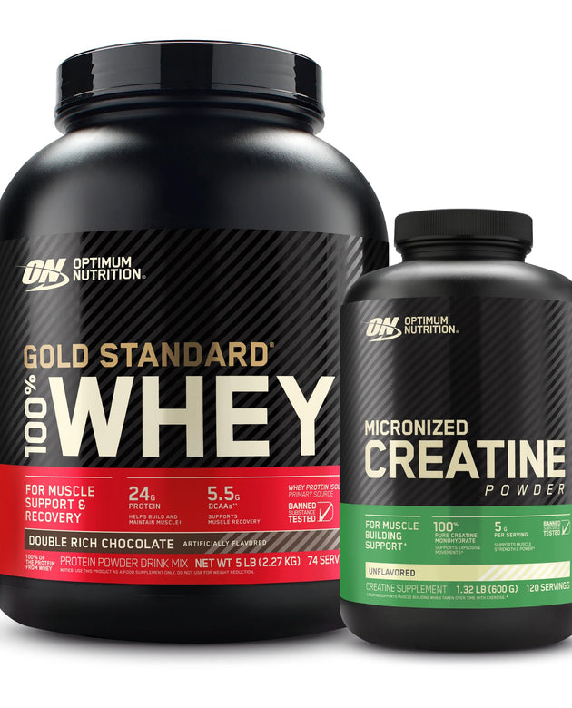 Optimum Nutrition 100% Gold Standard Whey Protein Powder: Double Rich Chocolate (5 Pound) with Micronized Creatine Monohydrate Powder, Unflavored (120 Servings) - Bundle Pack