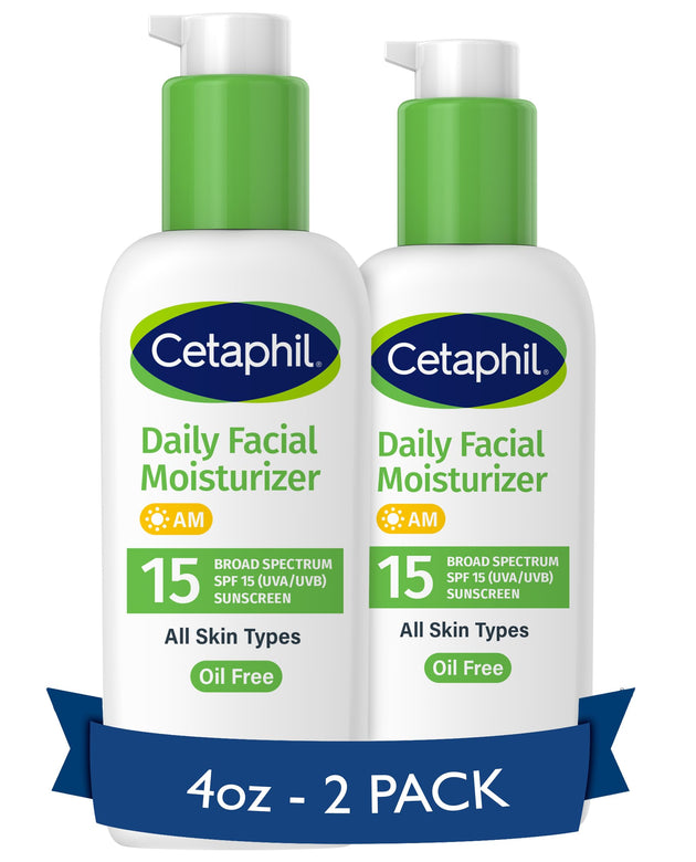 CETAPHIL Daily Facial Moisturizer SPF 15 , 4 Fl Oz , Gentle Facial Moisturizer For Dry to Normal Skin Types , No Added Fragrance, Pack of 2, (Packaging May Vary)