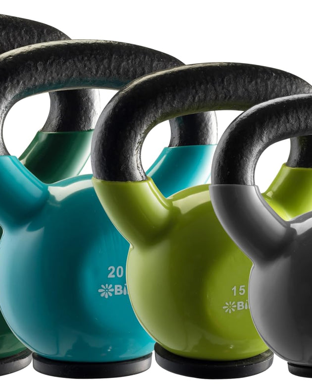 bintiva Kettlebells - Professional Grade, Vinyl Coated, Solid Cast Iron Weights with a Special Protective Bottom