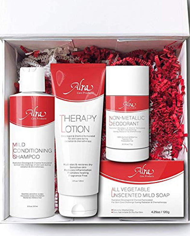 Alra Chemo & Radiation Kit Therapy Skincare Bundle (4-Piece Set) Deep Moisturizing Lotion, Mild Soap, Conditioning Shampoo, Non-Metallic Deodorant | Natural, Soothing Wellness for Cancer Patients