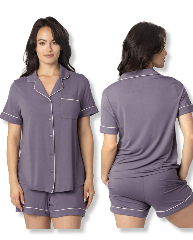 Kindred Bravely Clea Classic Short Sleeve Maternity & Nursing Pajama Set (Granite, Medium)