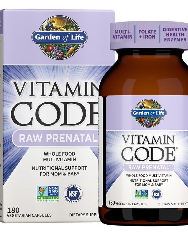 Prenatal Multivitamin for Women from Whole Foods with Biotin, Iron & Folate not Folic Acid, Probiotics for Immune Support - Vitamin Code Raw by Garden of Life - Pregnancy Must Haves - 180 capsules