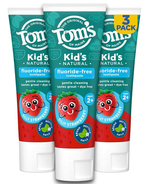 Tom's of Maine Fluoride Free Children's Toothpaste, Natural Toothpaste, Dye Free, No Artificial Preservatives, Silly Strawberry, 5.1 Ounce (Pack of 3) (Packaging May Vary)