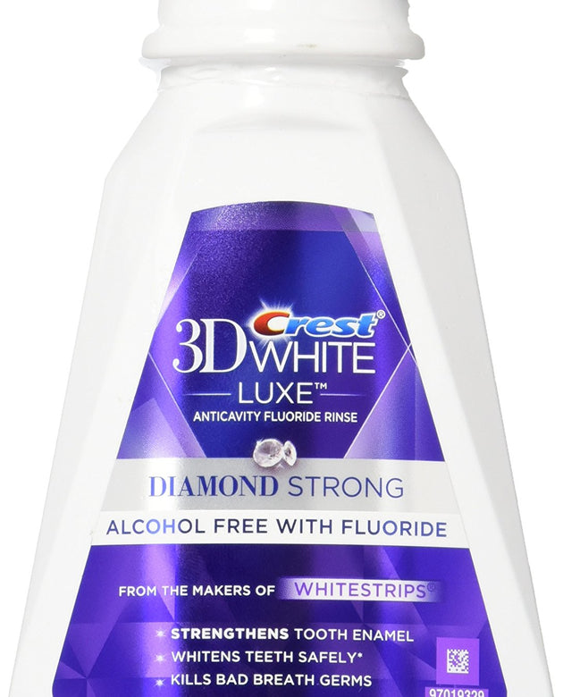 Crest 3D White Luxe Diamond Strong Anticavity Fluoride Mouth Rinse Clean Mint 16 Oz, (Pack of 2)