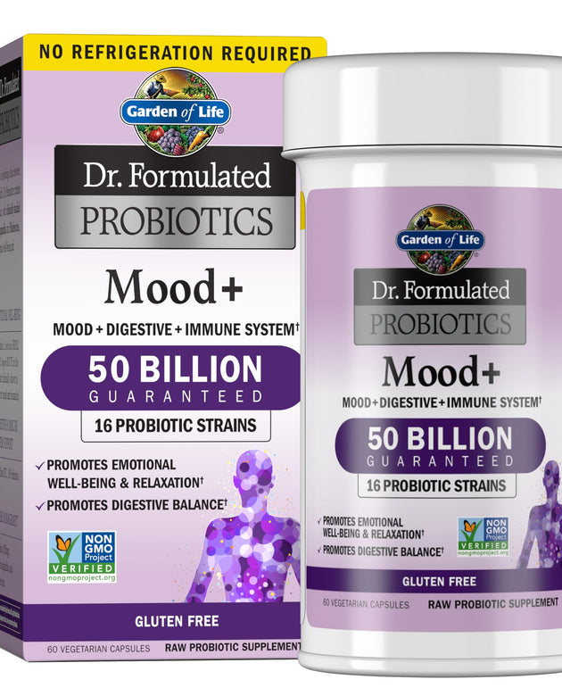 Garden of Life Dr. Formulated Probiotics Mood+ Acidophilus Probiotic Supplement - Promotes Emotional Well-Being, Relaxation and Digestive Balance - Ashwagandha for Stress Management, 60 Veggie Caps