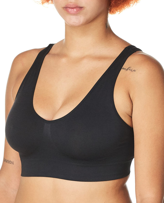 Hanes Women's Cozy Seamless Wire Free Bra, Black, Large