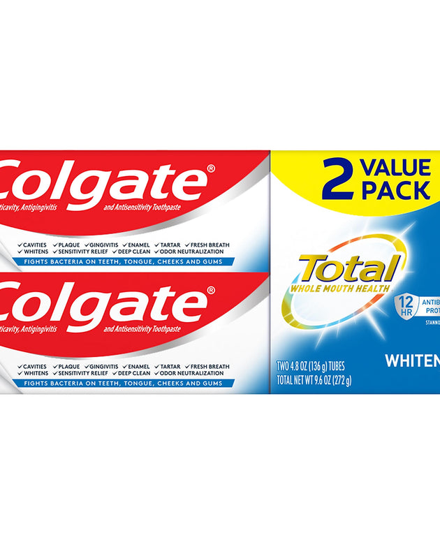 Colgate Total Toothpaste Whitening Gel, Whitening Mint, 4.8 Ounce (Pack of 2)